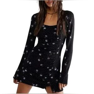 Free People Celia Mini Dress Black Floral Long Sleeve
Size Medium